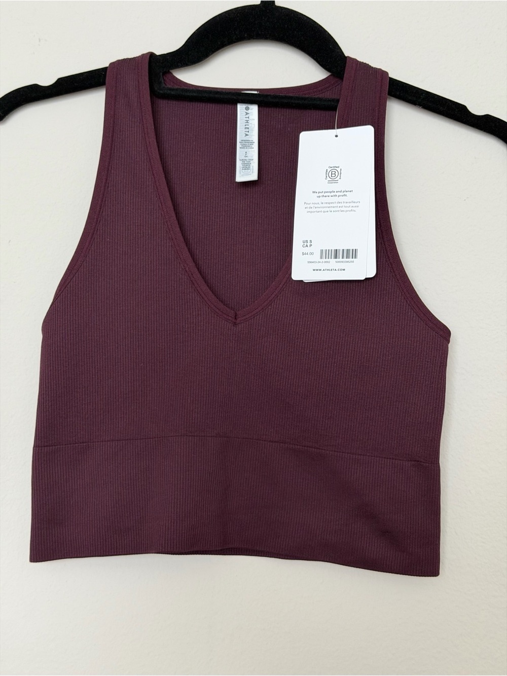 Athleta Ribbed V-Neck Cropped Tank - Plum